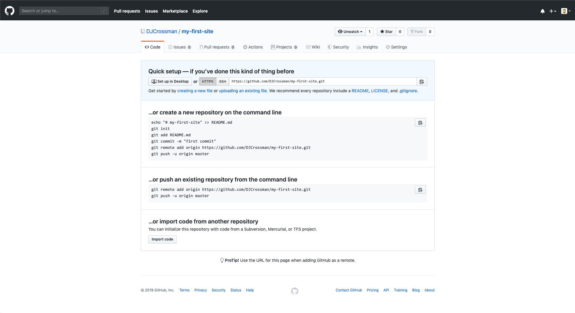 GitHub new repository